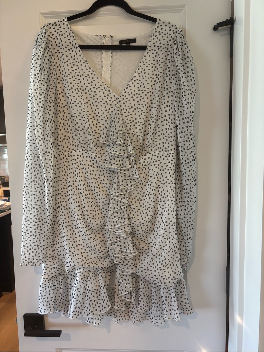 City Studio Polka Dot Ruffle Mini Dress – Sheer Sleeves – Size 15